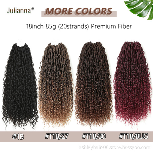 Julianna18 Inch 85G Bohemian Crochet Hair Wavy With Curly Ends Synthetic Crochet Faux Locs Hair River Locs Goddess Locs